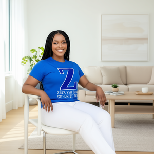 Camiseta de Mujer de la Hermandad Zeta Phi Beta, Azul, con Logotipo Z Bordado en Chenilla, de Algodón, Estilo Casual de Verano, Talla Regular - Product Image 2