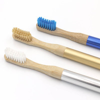 Brosse à dents naturelle à tête remplaçable manche en aluminium bambou écologique nettoyage de motif adulte brosses à dents à poils en nylon remplacement