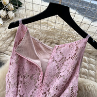 Robe longue décontractée élégante pour femmes, en dentelle rose, sans manches, coupe trapèze, avec ceinture à la taille, pour un usage quotidien, vêtements pour femmes