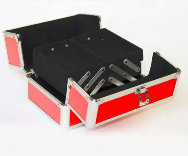 Caixa de armazenamento portátil personalizada de alumínio, com gavetas para salões e cosméticos