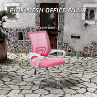 Chaise de bureau moderne et bon marché en maille chromée rose avec dossier à ailes, hauteur réglable et base pivotante