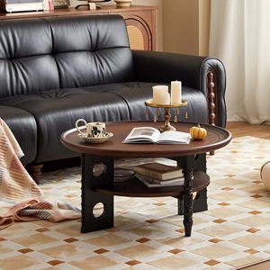 Tavolino da Caffè Rotondo Nero in Stile Retrò Moderno, Perfetto per Soggiorno, Camera da Letto o Uso Domestico - Product Image 1