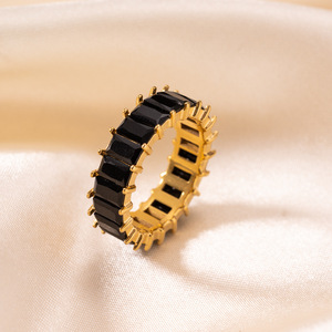Anillos de Acero Inoxidable Chapados en Oro de 18k con Circonitas Cúbicas <span class=keywords><strong>AAA</strong></span> de Alta Gama, Resistentes al Deslustre, con Diseño Baguette, a la Moda, Impermeables, Joyería de Oro - Product Image 3