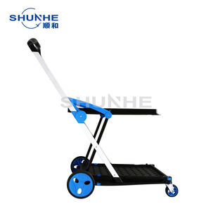 Carro plegable de doble capa de grado comercial Material de PP Plataforma de estructura de cuatro ruedas Cestas extraíbles Ruedas OEM/ODM aceptado - Product Image 4