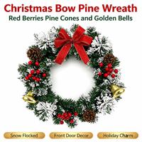 Karangan Bunga Natal Dengan Lonceng PVC, Karangan Bunga Kerucut Pinus Natal Berlapis Salju untuk Perapian, Karangan Bunga Buah Berry Merah
