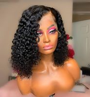 Perruque Bob Lace Front Wig indienne naturelle, cheveux humains, coupe émoussée courte, Deep Wave, 13*4,