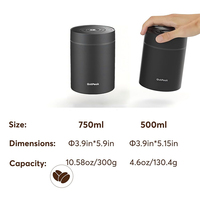 Conteneur de stockage de café en acier inoxydable avec cuillère, capacité de 750 ml (10,58 oz), un seul bouton, pour grains de café, avec système d'aspiration automatique