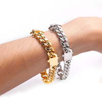 Grosir 18K baja tahan karat berlapis emas 10mm gelang rantai pria gaya Hip Hop klasik Tautan Kuba untuk pesta