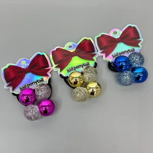 Lazos de bolas de pelo grandes con láser brillante, bolas de pelo de color transparente rosa y azul, Cuentas grandes para niñas, Aldabas de pelo arylic elástico