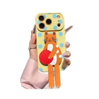 Coque de téléphone antichoc et résistante aux chutes en TPU premium, motif chien/chat de dessin animé style chiot, à pois élégants et à longues bandes blanches, pour 16 17