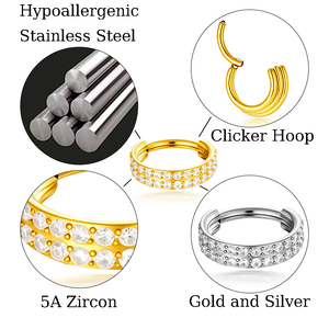 Bijoux Hengsen Nouveau Design Boucles d'oreilles pour cartilage, Anneaux de <span class=keywords><strong>nez</strong></span> et Anneaux de septum Clicker réglables en acier inoxydable hypoallergénique avec zircon - Product Image 2