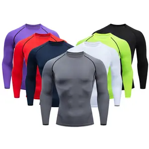 High quality fitness clothing men long sleeve running basketball sports training T-shirt base tights