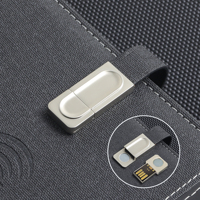 Agenda multifonctionnel en cuir PU avec logo personnalisé, bloc-notes avec chargeur sans fil, bloc-notes avec fonction de charge