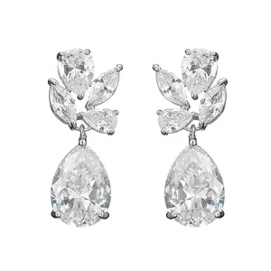 RAKOL EP2412 Waterdrop leaf CZ earrings 2021 Luxury druzy 925 silver gold stud Hypoallergenic earrings jewelry