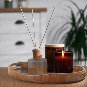 Gỗ tròn phục vụ bữa ăn nhẹ bữa sáng trên khay giường Bàn cà phê nhỏ hiện đại màu nâu trang trí Khay nến - Product Image 6