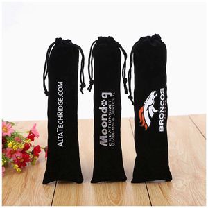 High Quality Black Flannel <b>Drawstring</b> <b>Makeup</b> Brush <b>Bags</b> Velvet Pouch for Selfie Stick - Product Image 5