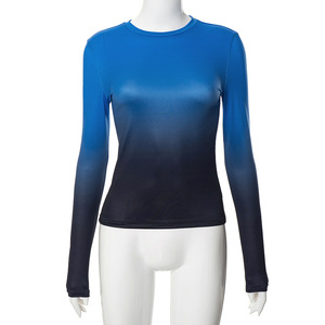 2024年韓国ファッションニット長袖OネックTシャツ女性服ブラウス - Product Image 2
