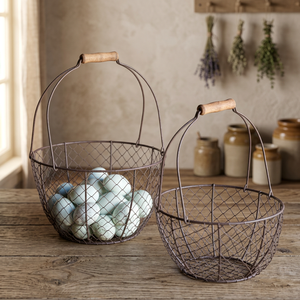 Panier de rangement rustique en fil de fer, panier rond en métal fait à la main pour la cuisine - Product Image 6
