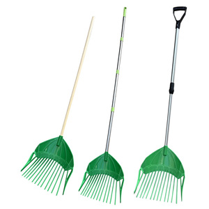 PINSHUN Râteau de jardinage en plastique vert pour l'agriculture, pour ramassage d'herbe et de feuilles, ameublissement du sol, semis, fourche à fourrage, outil pelle, manche en bois - Product Image 2