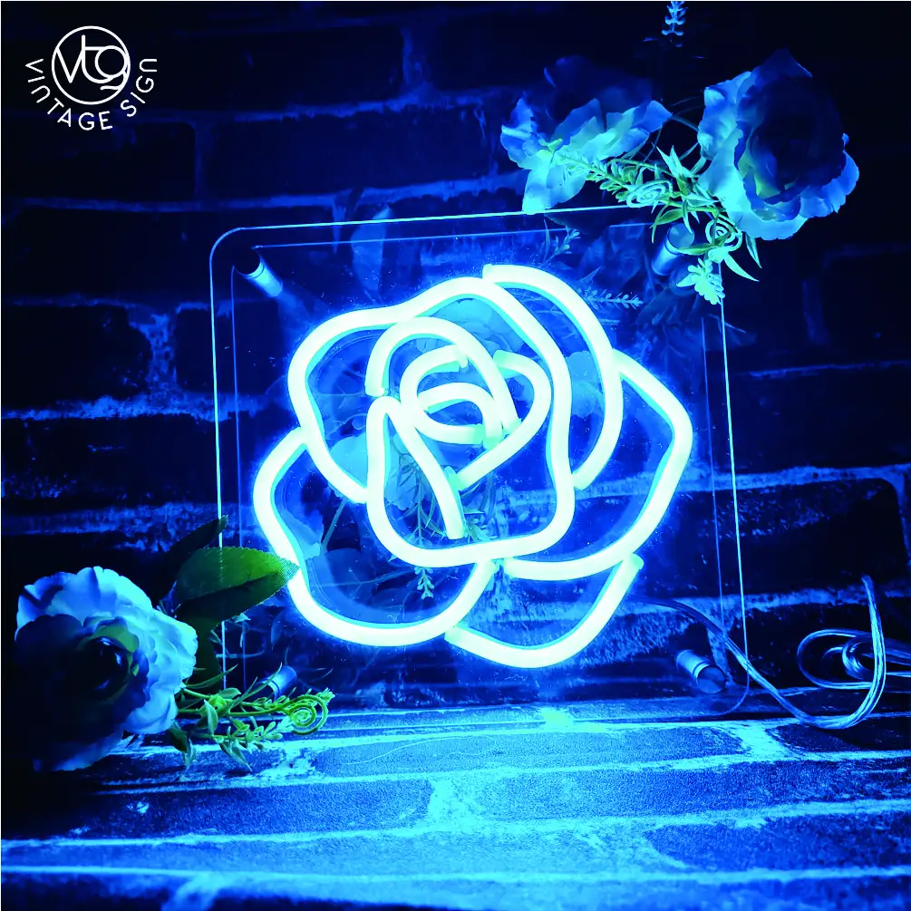 Drop Shipping Blue Flower Light Neon Signs Table Decor Battery USB Operated Heart Shape Custom Led Neon Lights