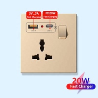 Universel 1/2/3/4 Gang 1/2 Voies Interrupteurs Muraux Panneau PC, UK 20W Prise Smart Charge Rapide USB Type-c Double 3pin Prises Électriques