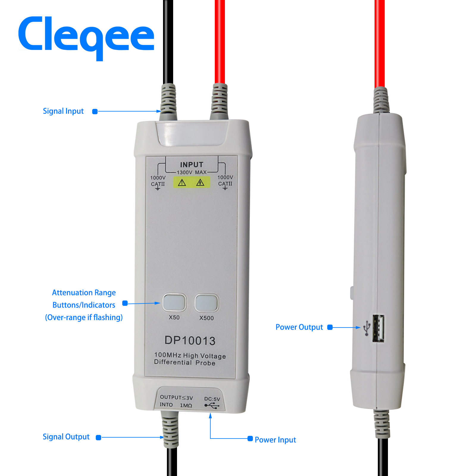 Cleqee 1300V 100MHz High Voltage Oscilloscope +Probe +Accessories Parts DP10013 Differential Probe kit 3.5ns Rise Time