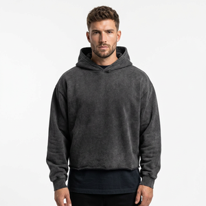 Sweat à capuche polaire vintage délavé et vieilli pour homme avec ourlet brut coupé, 100 % coton, respirant et séchage rapide pour l'hiver - Product Image 1