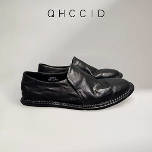 Mocasines de Cuero Negro para Hombre QHCCID, Cosidos a Mano, de Cuero Genuino, Tacón Bajo, Zapatos Casuales - Product Image 4