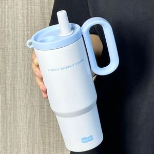 24oz 720ml <b>Macaron</b> Handle Travel Car Tumbler Vacuum Insulated Mug Lid Straw Non-Slip OEM Custom Colorful - Product Image 1