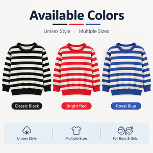 <span class=keywords><strong>Sweat</strong></span>-shirt rayé pour enfants, couleur unie, automne-hiver, garçons, filles, bébés, vente en gros - Product Image 2