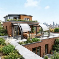 Véranda autoportante d'extérieur pour jardin, mobile, en verre, avec toit rétractable électrique