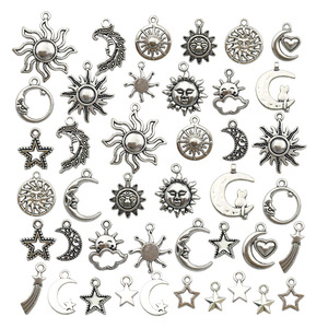 Colgante de Aleación Plateada Antigua con Formas Mixtas de Sol, Luna y Estrella, Accesorios de Joyería DIY, Fornituras Artísticas Retro - Product Image 5