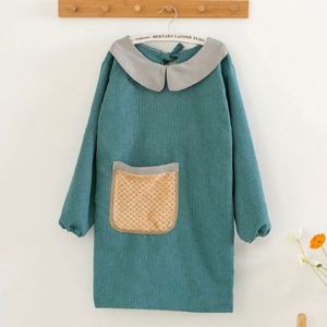 Delantal coreano antipolución de manga larga, lindo, para cocina, cafetería, guardería, ropa de trabajo para adultos, hombres y mujeres, con cintura. - Product Image 3