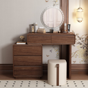 Modern Simple Bedroom Solid Wood Dressing Table with Integrated Makeup Vanity Bucket Cabinet and <strong>Bedside</strong> <strong>Mirror</strong> - Product Image 2