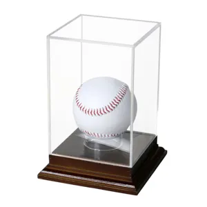 लकड़ी के स्टैंड बेसबॉल डिस्प्ले केस ऑटोग्राफ बॉल धारक Uv सुरक्षा संग्रह
