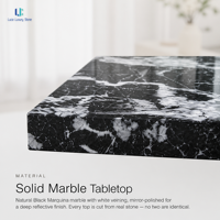 Table basse carrée en marbre noir Luca Calacatta |   Miroir sur pied en acier inoxydable avec plateau en pierre haute brillance, sur mesure pour salon, OEM