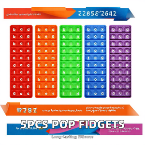 5 piezas de juguetes educativos Pop Fidget de silicona, con palabras CVC impresas en ambos lados, para el juego de fonética y lectura, juguetes para apretar - Product Image 3