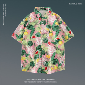 Offre Spéciale à la mode hommes fleur décontracté Vintage chemise de plage ample Logo personnalisé boutonné chemise à manches courtes - Product Image 2