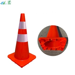 Cône de signalisation routière réfléchissant prismatique haute intensité en PVC rouge de 28 pouces (700 mm) pour la sécurité routière et la construction - Product Image 4