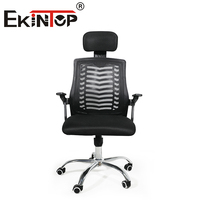 Fauteuil de Bureau Ekintop Noir, Mobilier de Bureau, Chaise Pivotante Réglable pour Salle de Conférence ou Visiteurs, Dossier en Maille