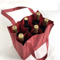 Sac de transport pour 1/2/3/4/6 bouteilles de vin en non-tissé, sacs à vin en non-tissé, sac fourre-tout pliable avec poignées, sac cadeau rouge recyclable