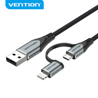 Cable Cargador USB 2 en 1 Vention, USB 2.0 a Micro-B y Cable en L, Aleación de Aluminio