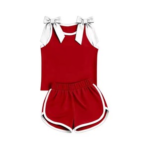 Conjunto de Ropa Casual para Niñas Pequeñas, con Top Corto sin Mangas con Lazo en el Hombro y Detalles en Color, Ropa Deportiva Activa para Niños - Product Image 5
