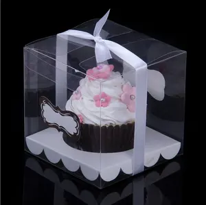 Kotak Kue Hewan Peliharaan Pvc Bening Murah Kustom Pabrik dengan Pita untuk Hadiah Permen Kue Pernikahan