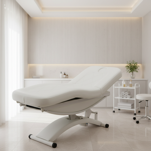 <span class=keywords><strong>Table</strong></span> de massage multifonctionnelle blanche pour salon de beauté, spa et bien-être, avec 3 moteurs, pour traitements électroniques, soins du visage, cils et cosmétiques - Product Image 1