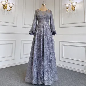 Robe de soirée ligne A en dentelle, manches longues, couleur lilas, rose, gris, cristal, diamant, nouvelle collection 2022
