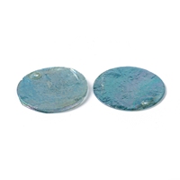 Pandahall Pendentifs Capiz plats ronds teintés turquoise foncé avec placage couleur AB, breloques à dos plat