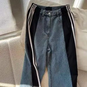 Bettergirl 2023 yeni moda Retro çok cep tasarım kayış kadın kargo kot düz rahat Denim pantolon