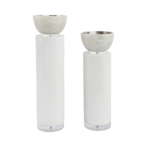 Set di portacandele moderni in vetro smerigliato con bordo in metallo per decorazioni per la casa, centrotavola, ingresso, consolle. - Product Image 3