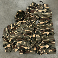 Ensemble de survêtement vintage camouflage pour homme, sweat à capuche zippé ample et pantalon large, style streetwear Gorpcore, en molleton épais, personnalisable